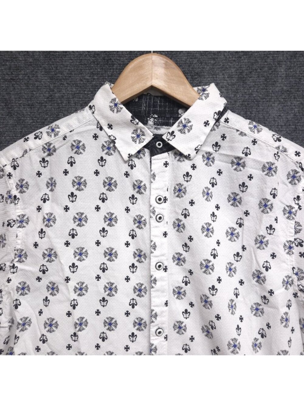Rock Roll N Soul Shirt Mens Medium Black Rlue White All Over Print Short Sleeve